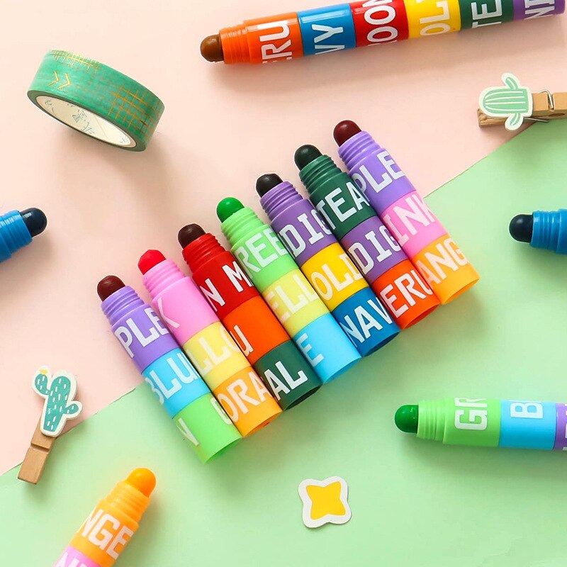 6color Splicing Solid Highlighter Crayon Bullet Fluorescent Graffiti Pen Students Writing Mark Journal Pens School Supplies