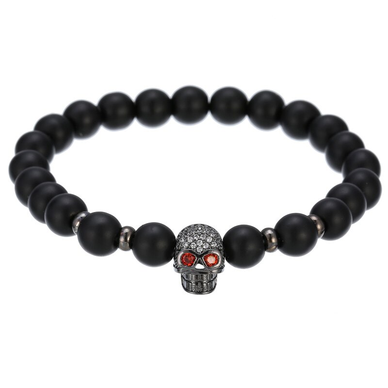 Pulsera de cobre hecha a mano para hombre y mujer, Micro CZ King crown, cuentas elásticas de 8mm, brazalete de joyería,: BA-014H