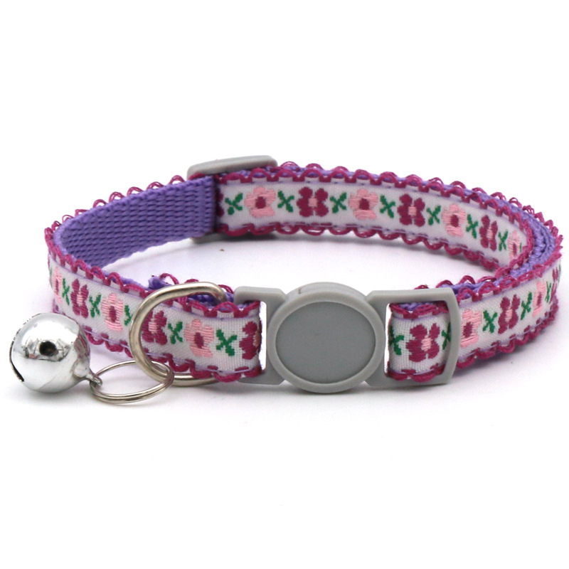 Prachtige Gebloemde Geborduurde Kattenkragen, Verstelbare En Duurzame Kragen Voor Huisdieren, Kattenbenodigdheden, Schattige Kanten Kraag Met Bel Perfect: Antieke Violet