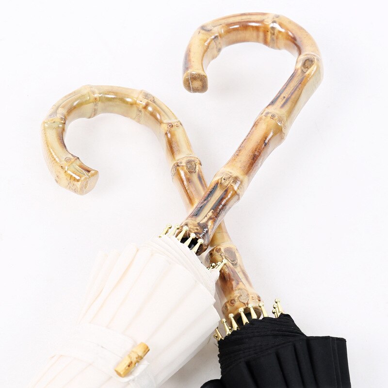 Paraguas de lluvia largo y fuerte con mango de bambú Yesello para hombres y mujeres, Parasol de estilo japonés de fibra de vidrio de 16K