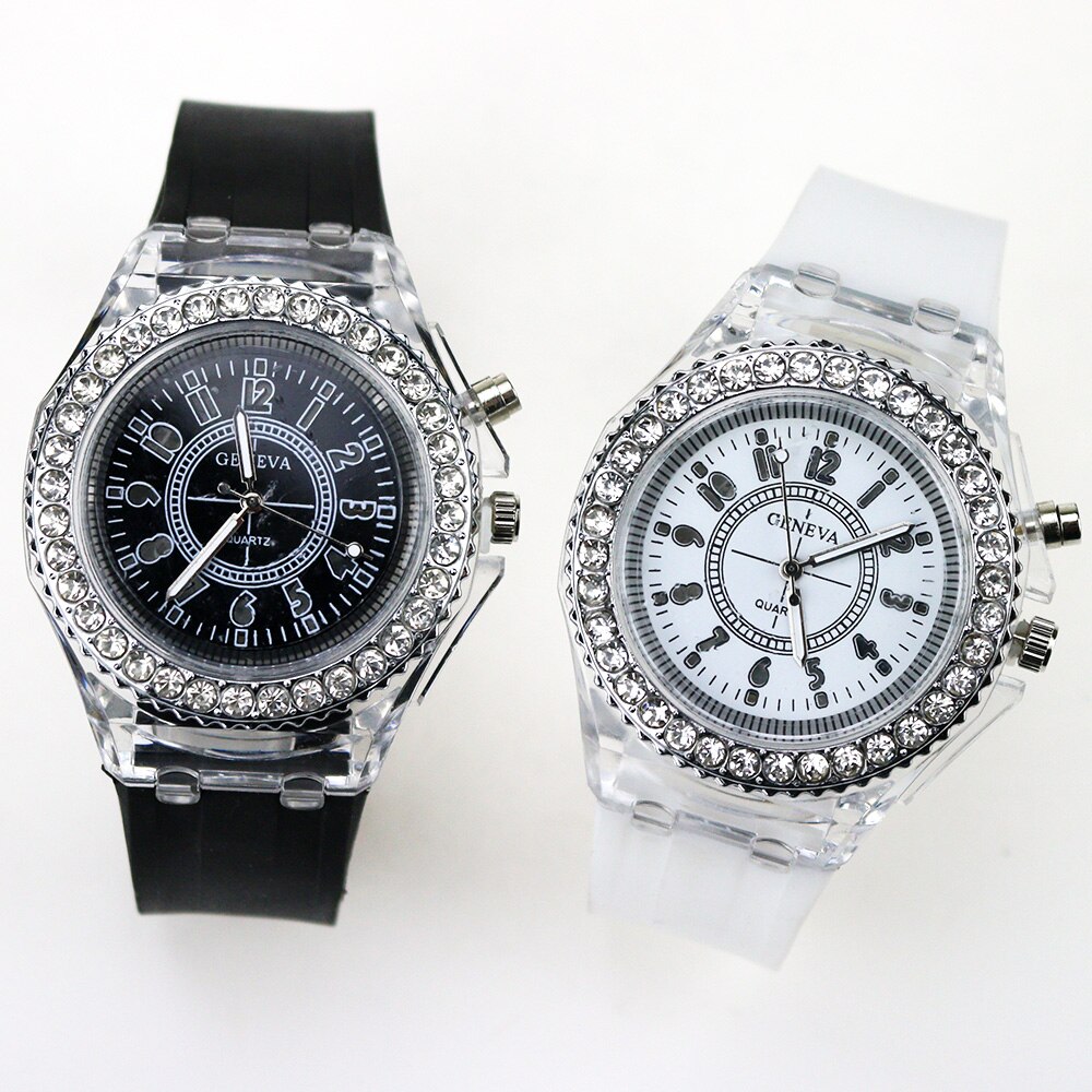 Led-flitser lichtgevend horloge met gelei, rubber, dameshorloge, studentenhorloge, quartzhorloge, lichtgevende klok, liefhebbers