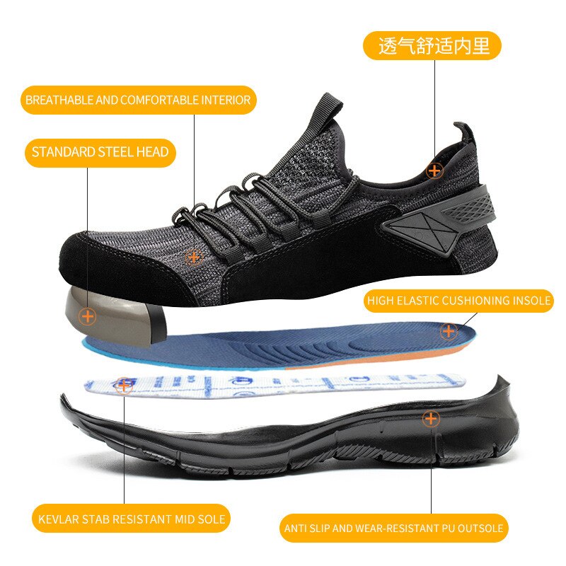 Chaussures d&#39;assurance contre les coups et les piercings pour homme, souliers de protection pour le travail, respirants, bout en acier, tendance,
