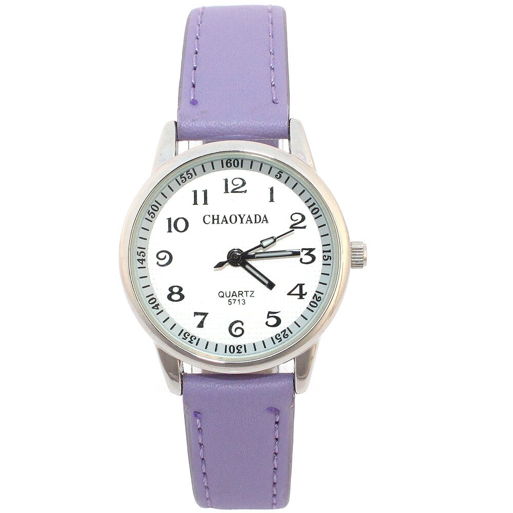 Chaoyada Art Uhren Mädchen Lederband Lernen Zeit freundlicher Uhr Studenten Quarz Armbanduhr Lässige freundlicher: Violett