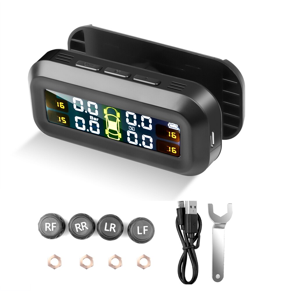 Auto Tire Pressure Monitor Systems Car Solar Tpms Security Alarm Air Leak Warning Temperature Pressure Monitoring Bar Psi