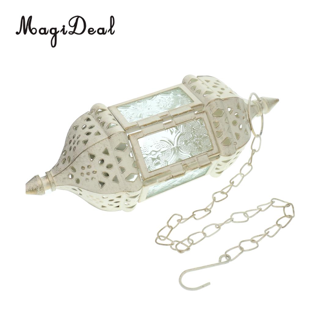 Marokkaanse metalen holle hangende kaarsenhouder, decoratieve kaarslantaarnlamp met 66cm kettingen, voor bruiloftsdecoratie