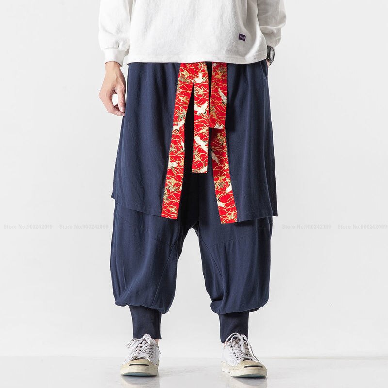 Japanese Retro Loose Harajuku Style Hip Hop Bloomers Oriental Clothing Chinese Style Streetwear Casual Men Harem Pants Trousers