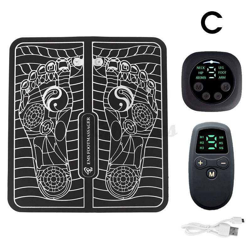 9 niveau ems elektrisk fodmassager pad muskelstimulator måtte forbedre blodcirkulationen fødder slappe af lindre smerter: C
