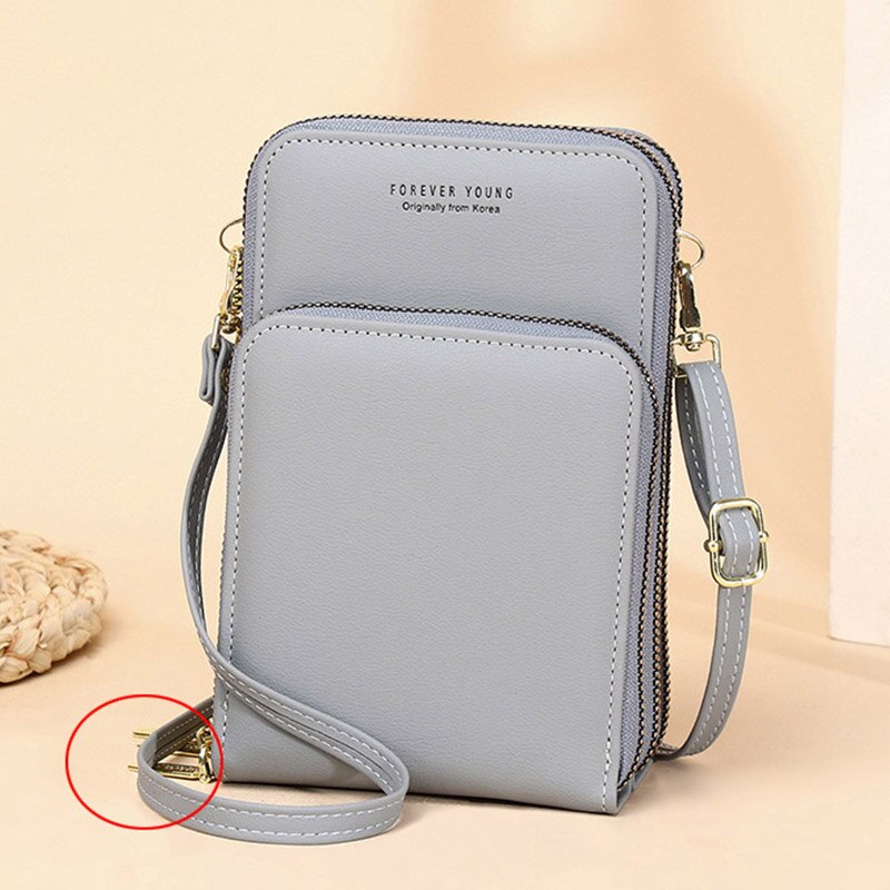 Small Shoulder Bag For Women Large Capacity Phone Pocket Card Purse Pu Leather Ladies Crossbody Bags Female Messenger: Gray Blue