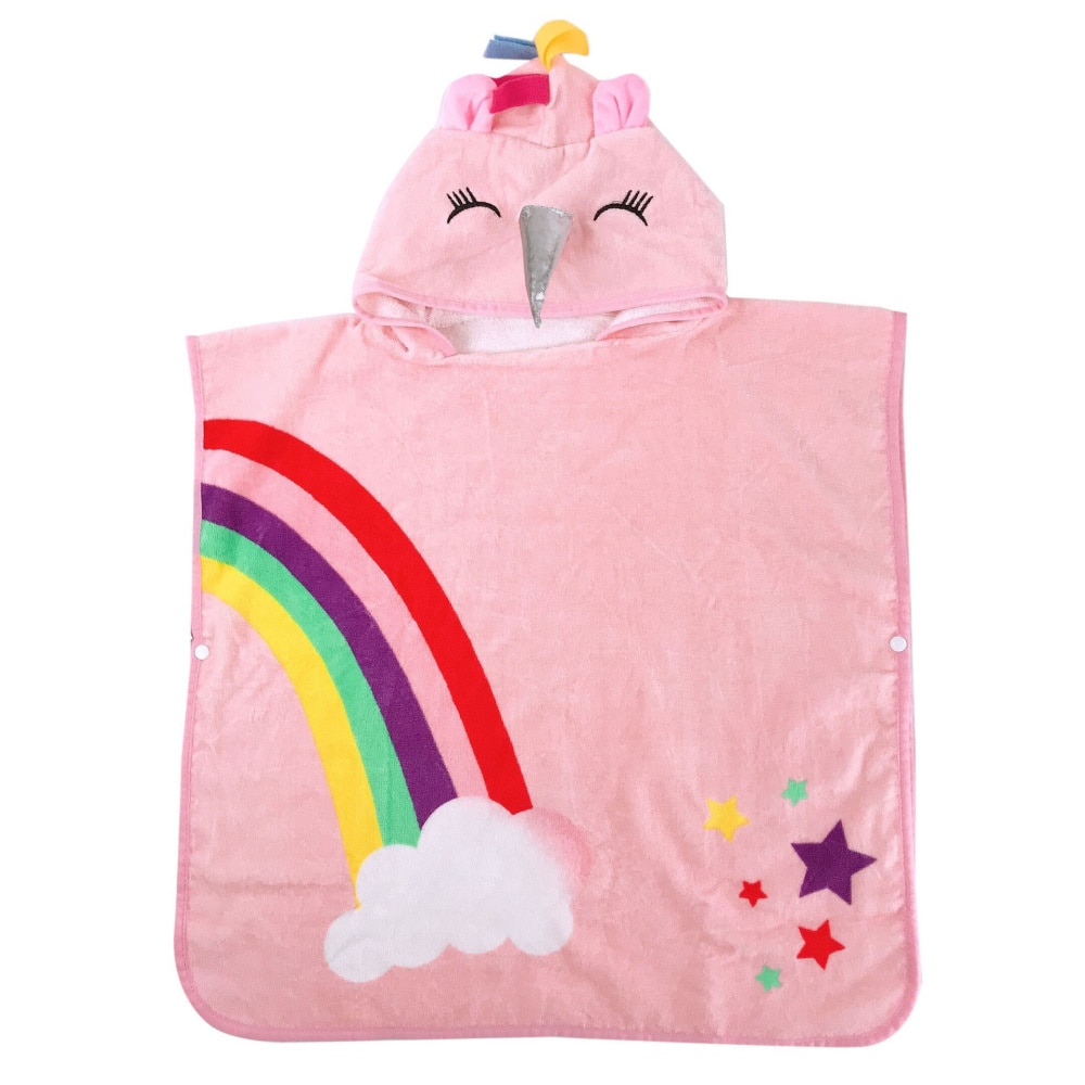 Strandbadhanddukar med huva för barn 2-6 år gammal söt rosa enhörning med regnbågsponcho badhanddukar varp kompakt täcka upp: Default Title