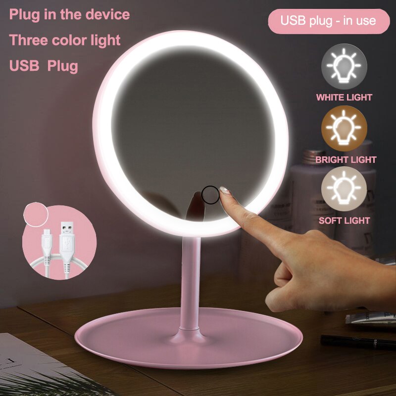 Espejo LED para maquillaje con luz led, espejo para tocador, Espejos de maquillaje con luces, espejo de pie, pantalla táctil led, espejos led cosméticos: Three light Plug 02