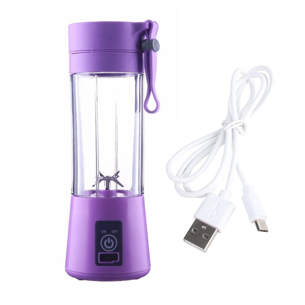 380ml elektrische fruitpersen, usb oplaadbare smoothie blender mixer, sapcentrifuge met enkele vijzel, 4 messen, draagbare fruitblender: Paars