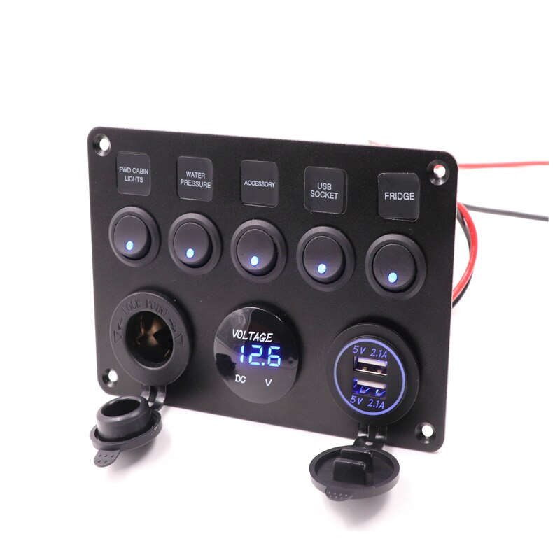 Digital voltmeter dubbel usb port vattentät bil marina led rocker switch panel 12v utloppskombination överbelastningskretsskydd
