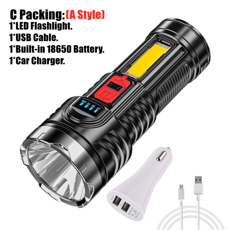 Year Style Flashlight Mini Portable Lamp With Built-in Battery USB Rechargeable COB LED Flashlight Torch light: C Packing-A Style