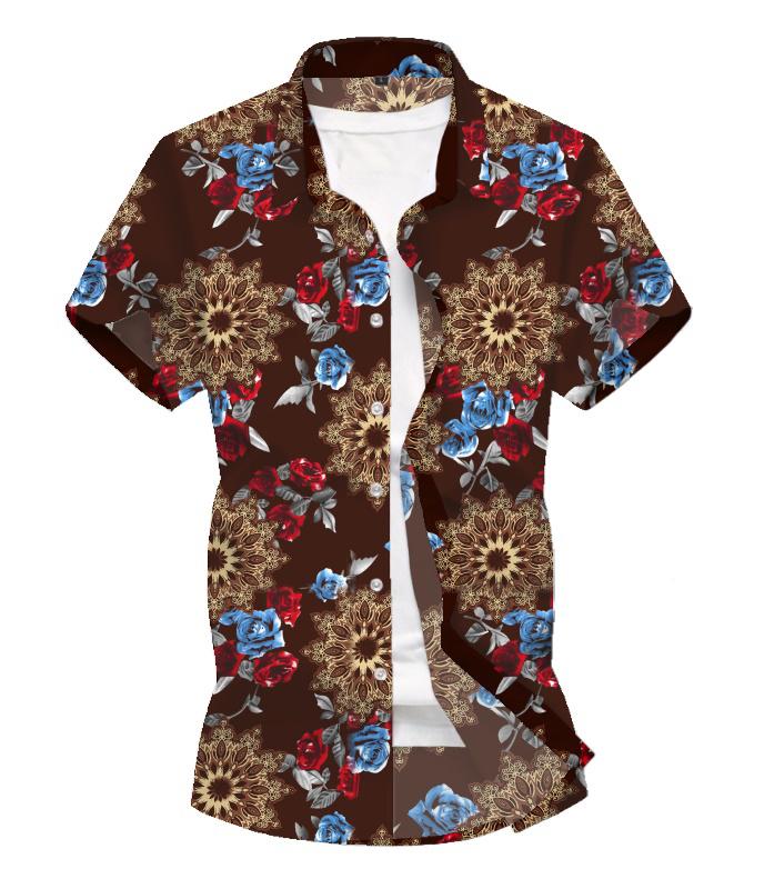 Overhemd voor jongens blouse heren plus size feest hawaiiaans overhemd heren strand vrije tijd zwart blauw bruin: Bruin 1801-hz57-p20 / Ik