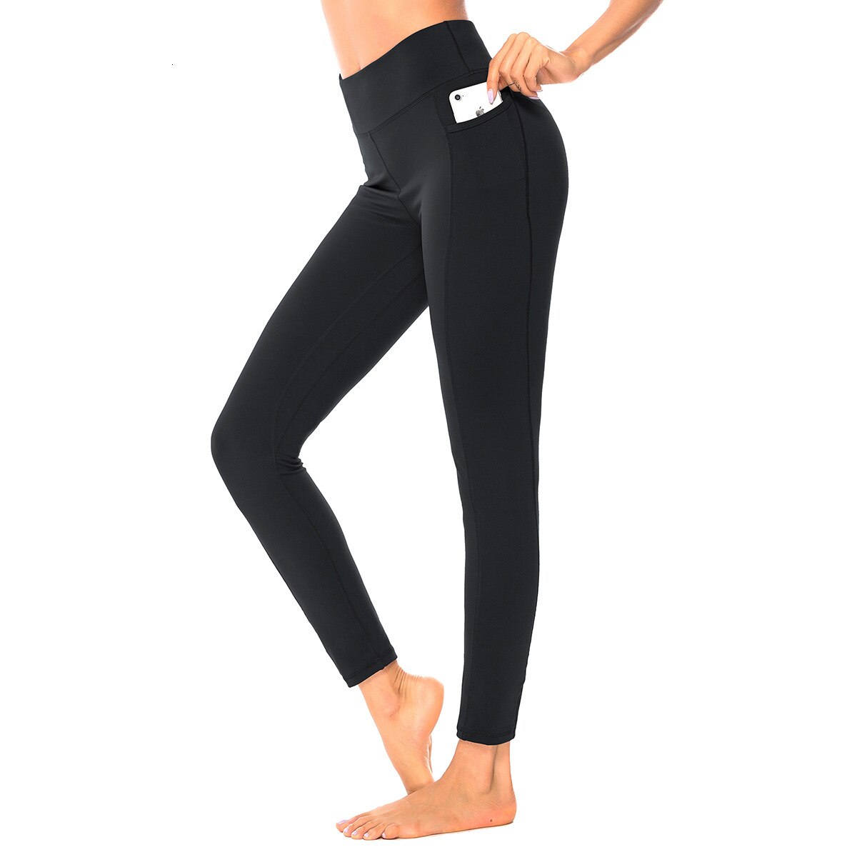 sport yoga leggings women high waist fitness pants gym Pocket Elastic Squat Proof Tights Quick Dry Breathable sportswear NCLAGEN: black / S