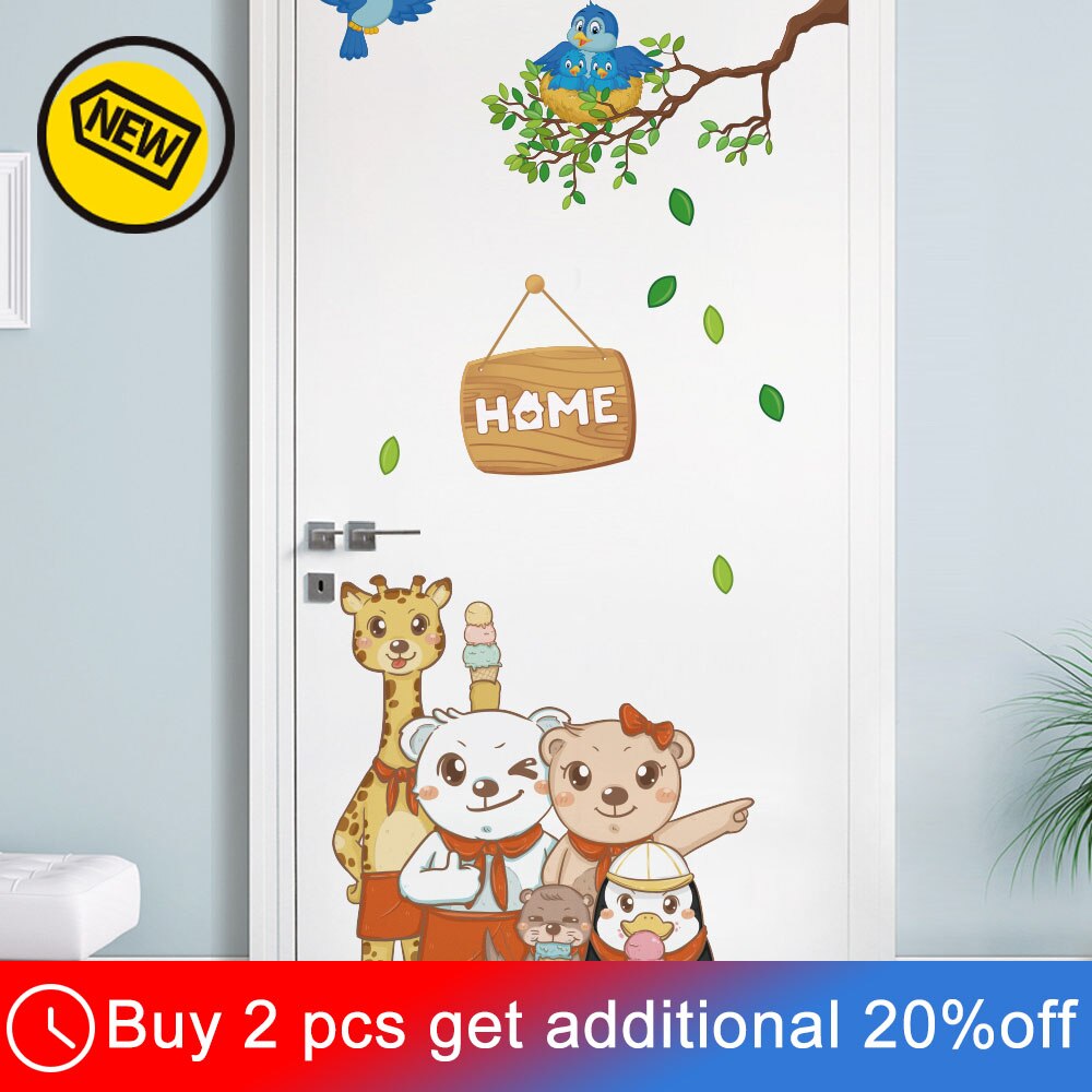 Tegneserie dyr dør klistremerke barnerom dekorasjon, vegg klistremerke låve barnerom, selvstendig veggmaleri tapet, med lim, barnehageinnredning: Nr. .1636