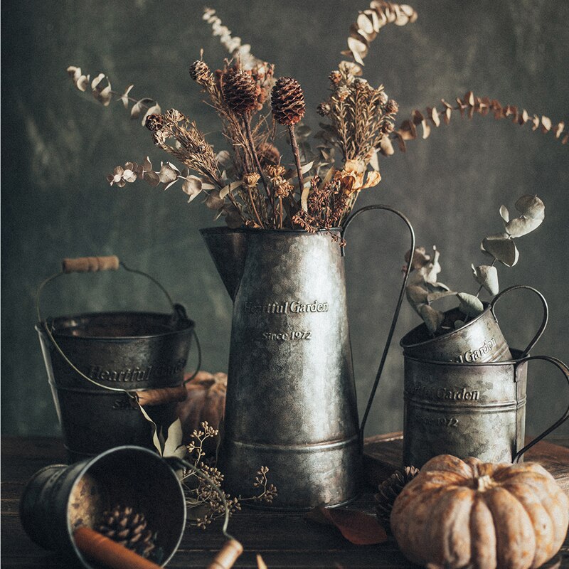 KINGLANG Amerikaanse Retro Oude Engels Afdrukken Smeedijzeren Bloem Vat Handgrepen Regeling Bloem Bloemisten