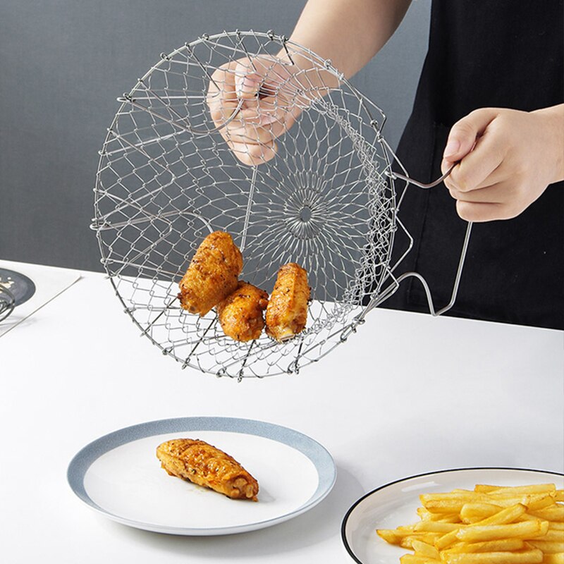 Plegable de enjuague de tensión de acero inoxidable plegable freír cesta tamiz colador de malla colador cocina accesorios de utensilios para cocina