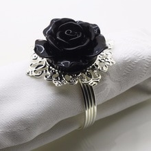 6 Pcs/ 10 Pcs Black Rose Servetring, Servet Gesp Voor Banket, Bruiloft, Etc., Tafel Decoratie, Zilver