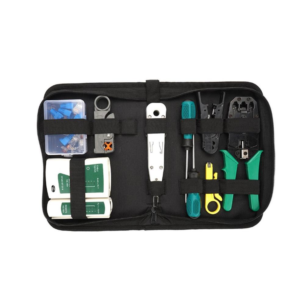 14pcs/Set Computer Network Repair Tool Kit LAN Cable Tester Wire Cutter Screwdriver Pliers Crimping Maintenance Tool Set Bag