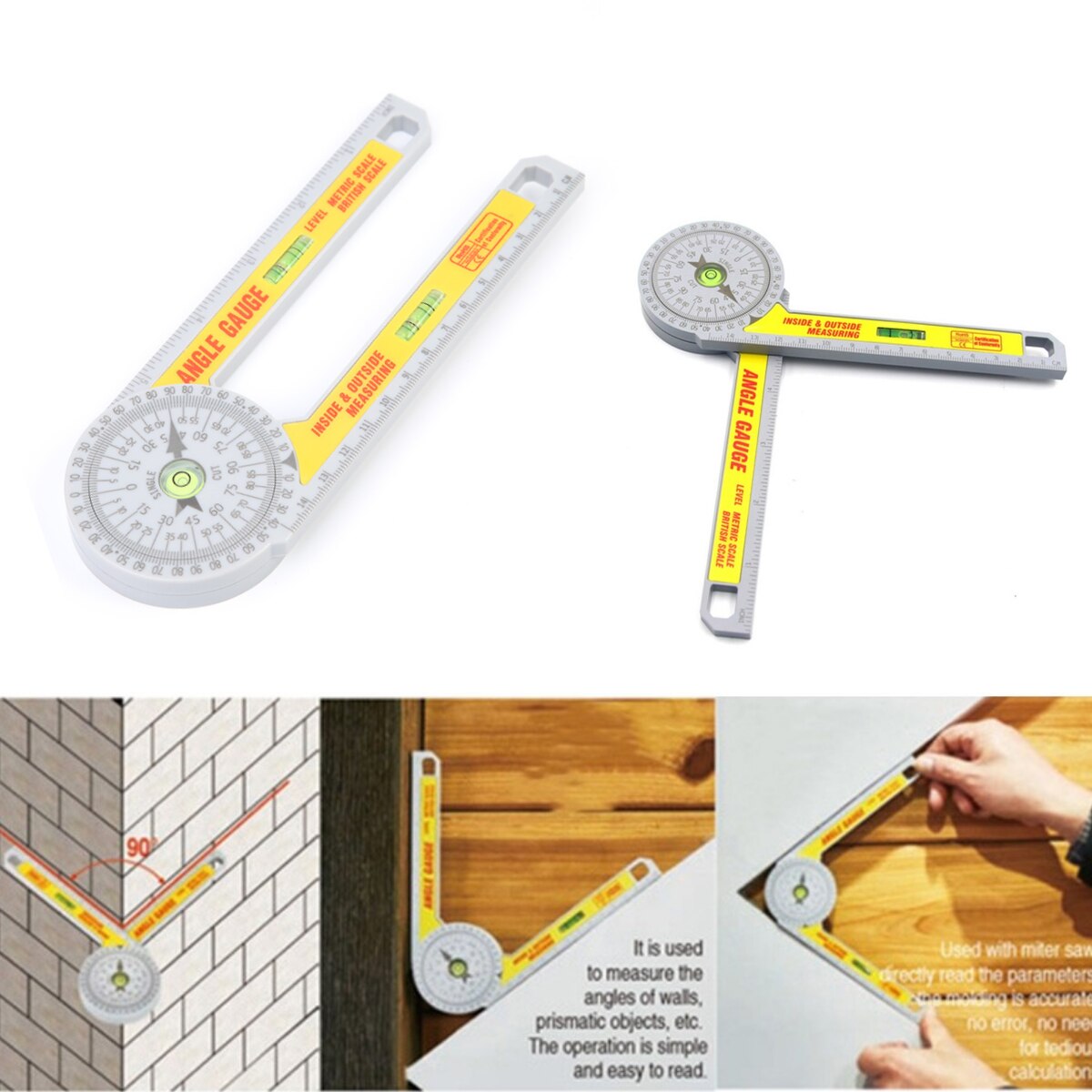 360 Graden Verstekzaag Gradenboog Met Waterpasbel Hoge Nauwkeurigheid Hoekzoeker Gauge Goniometer Meten Ruler Tool