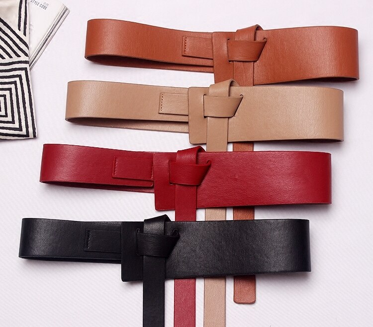 [Eam] Zomer Effen Kleur Zwart Pu Lederen Knoop Bandage Losse Lange Onregelmatige Riem Vrouwen Mode Tij alle-Match JG114