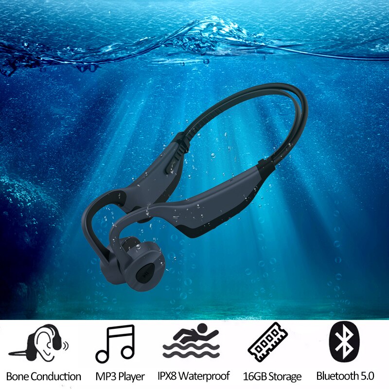 Mp3 & bluetooth 2 in 1 luun johtavat kuulokkeet uimiseen ipx 8 taso vedenalainen 3 metriä vedenpitävä 16gb muisti 8 tuntia toistoa
