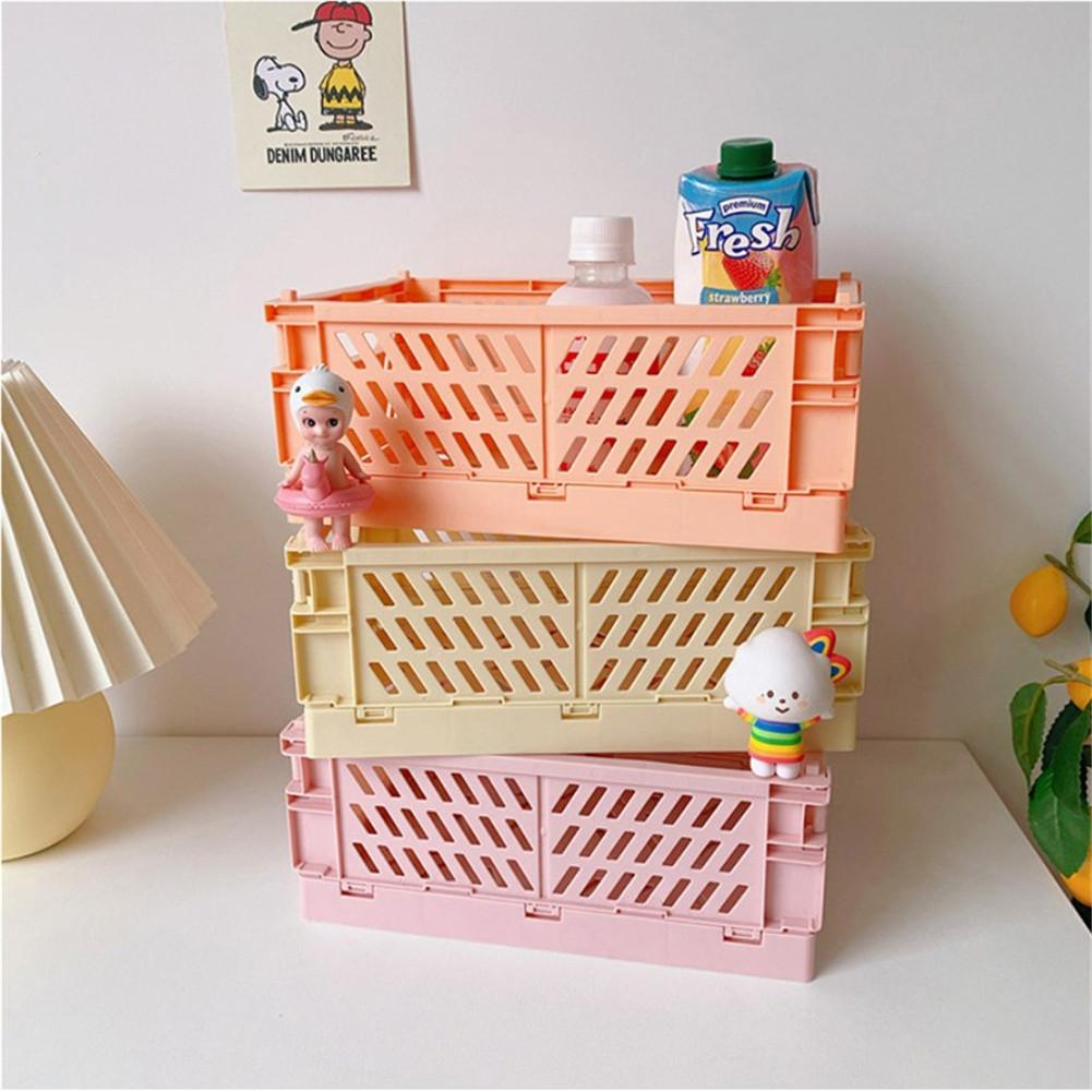 24.8x16.5x9.7cm Collapsible Crate Plastic Folding Storage Box Basket Utility Cosmetic Container Desktop Holder Home Use