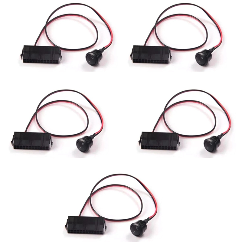 5Pcs 24-Pin Female ATX PSU Power Supply Starter Switch Jumper ON/OFF Switch 50cm: Default Title