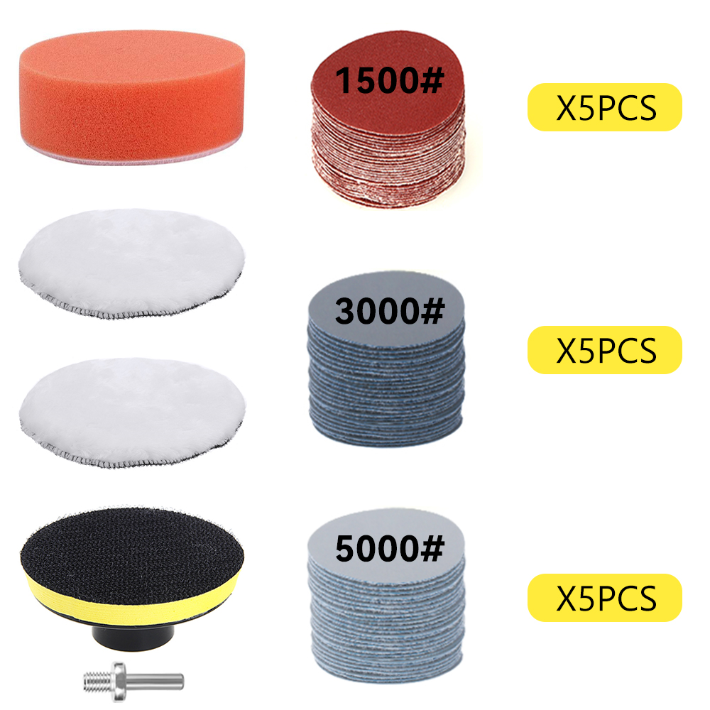 Kit de restauración de faros, herramientas de renovación de limpieza y lavado de detalles de coches, papel de lija, esponja para encerar, almohadilla de pulido, disco de lijado: Verde