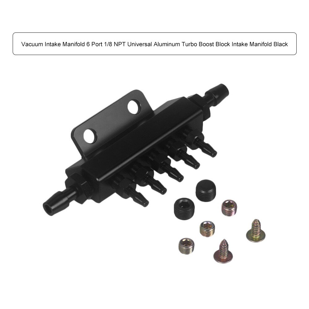 Vacuum Intake Manifold 6 Port 1/8 NPT Universal Aluminum Turbo Boost Block Intake Manifold Black