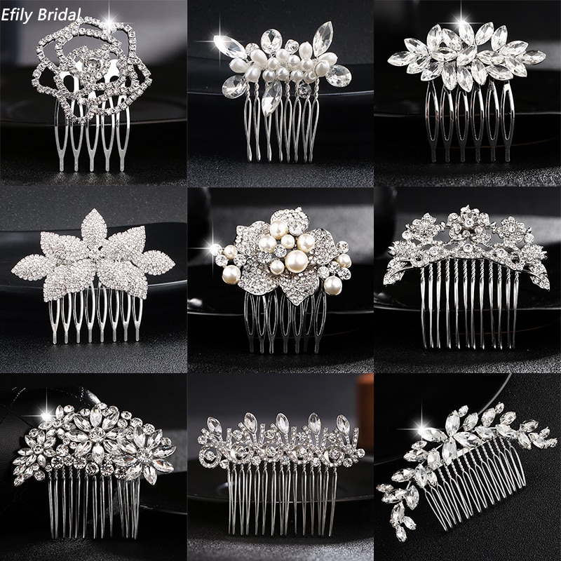 Efily Bridal Bruiloft Haaraccessoires Crystal Zilver Kleur Haar Kammen Voor Vrouwen Bruid Hoofddeksel Party Sieraden Bruidsmeisje