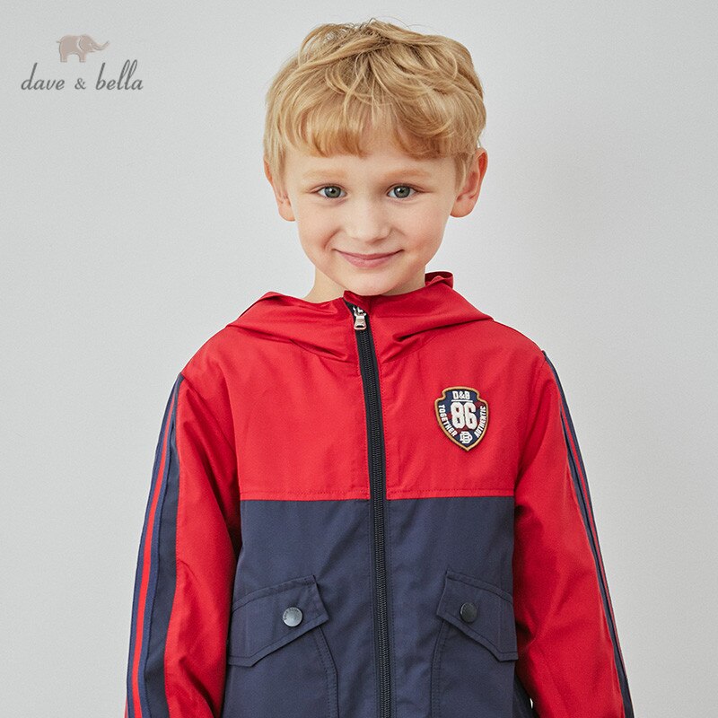 DKH14249 dave bella automne enfants garçons lettre patchwork fermeture éclair poches manteau décontracté enfants hauts vêtements d'extérieur de