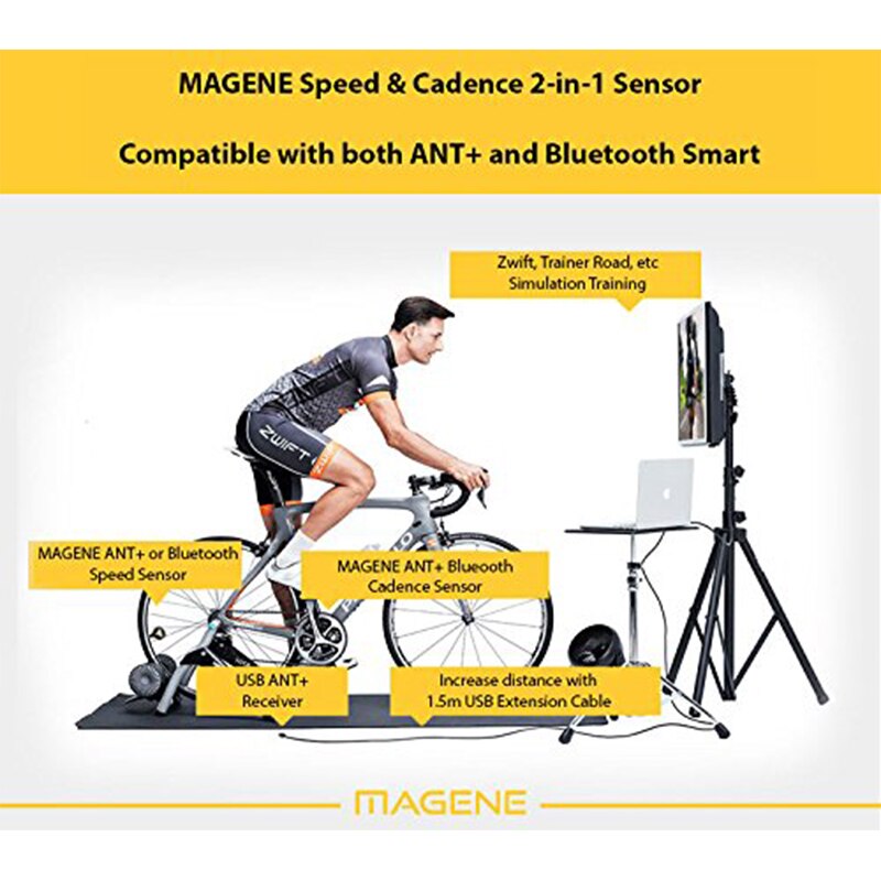 DUAL BAND Ant+ Wireless Bike Speed Sensor & Cadence Sensor for Bike Computer Trainer IPhone Android and USB ANT+ Bike Stopwatch