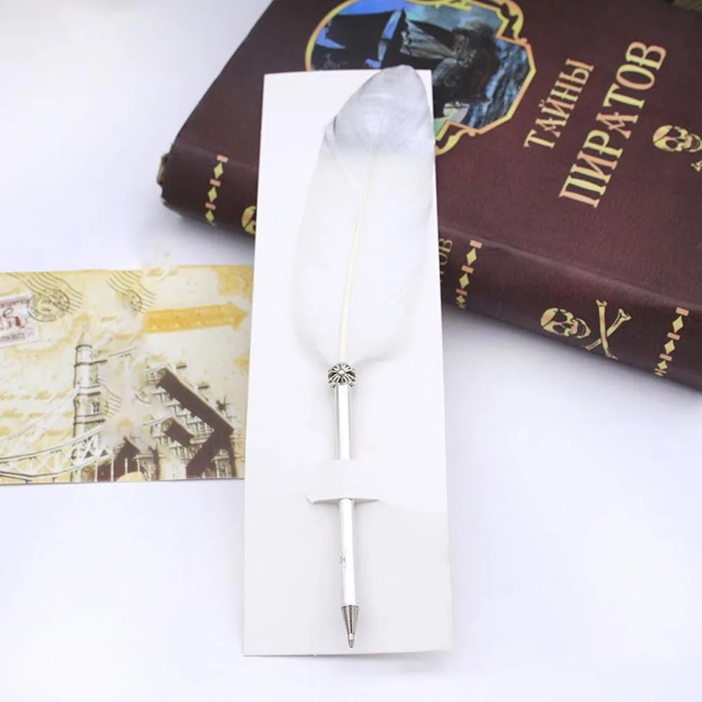 Gladde Veren Veer Balpen Vintage Cadeau Bruiloft Zachte Pluizige Pen Verfijnd Zwart Kalligrafie Pen Kantoor: Marineblauw