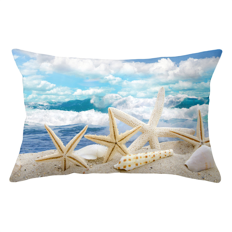 Summer Beach Pillow Case Starfish Sea Snail Shell Cushion Cover Sofa Home Decoration Landscape Polyester: Navy Blue