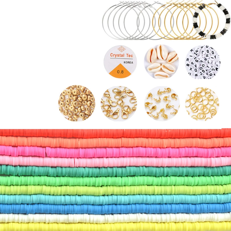 Flat Round Clay Beads for Jewelry Making Necklaces and Bracelets DIY Earring Necklace Craft Set Clay Bead Kit LX9E