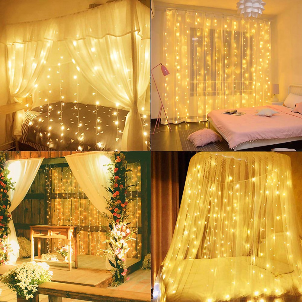 Cortina de luces LED para dormitorio, cadena de hadas USB de 3x3M, guirnalda remota de 8 modos, iluminación decorativa para dormitorio y hogar de boda