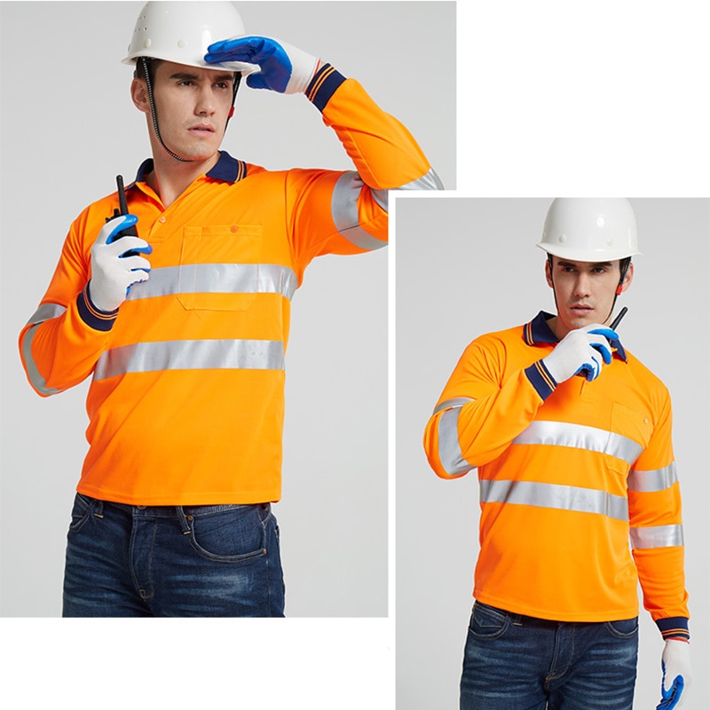 Orange høj synlighed reflekterende sikkerheds t-shirt hurtigtørrende langærmet arbejdstøj udendørs konstruktion beskyttende arbejdstøj