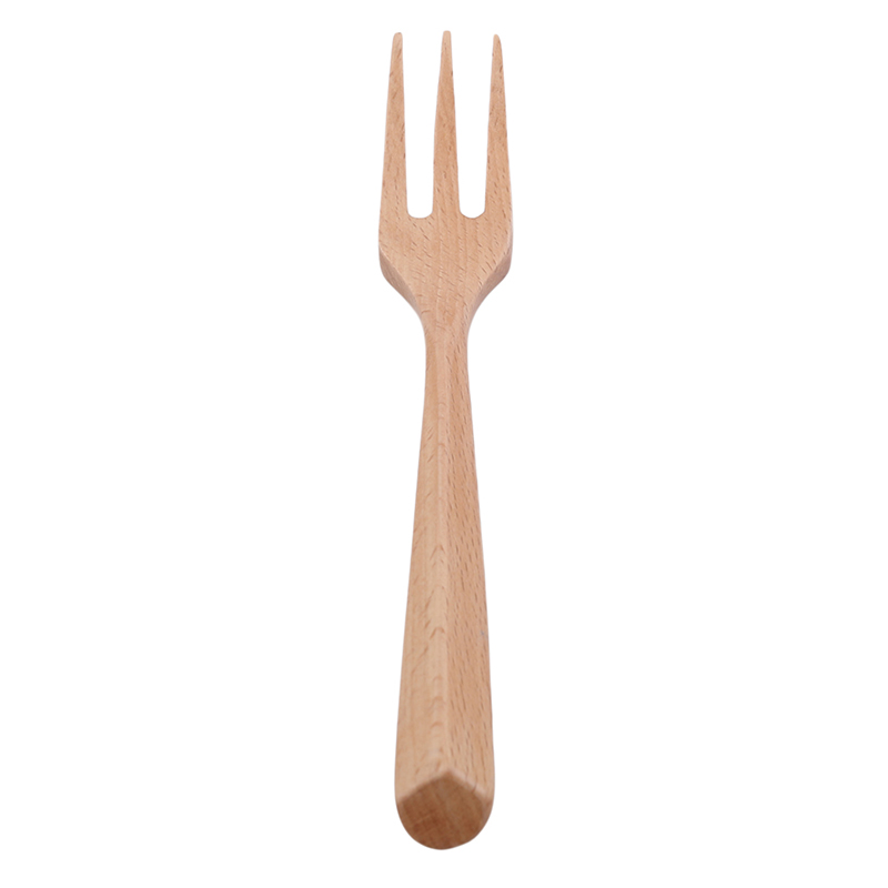 Beech Spoon Japanese Simple Style Natural Solid Color Handle Wooden Spoon Fork Kitchen Tableware: fork