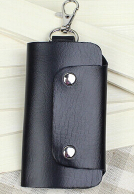 Big ! Pu Leather Brand Style Solid Key Wallets Bag Car Housekeeper Holders: Black