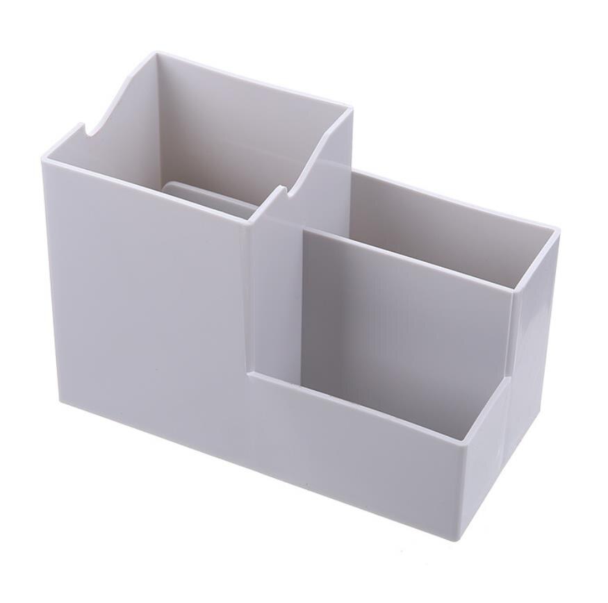 Multifunktionel skrivebordspenneboksholder i plast 3 rum opbevaringsboksholder til kontorboks til stationært tilbehør: Grå