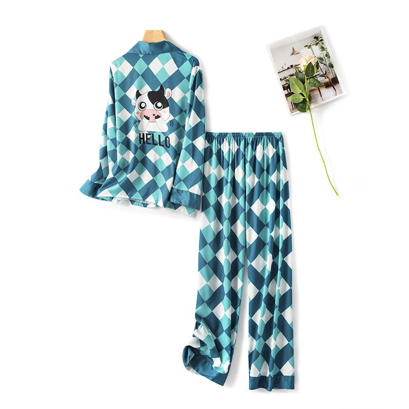 Spring and summer ice and snow silk ladies cartoon pajamas set women