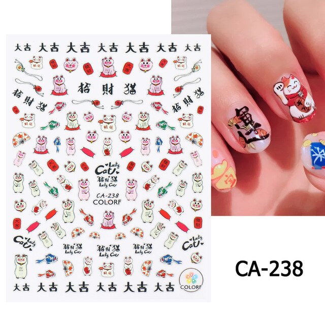 Year Nail Sticker Water Decals Mahjong Chinese Character Personality Nails Slider Art Decoration Manicure: CA-238