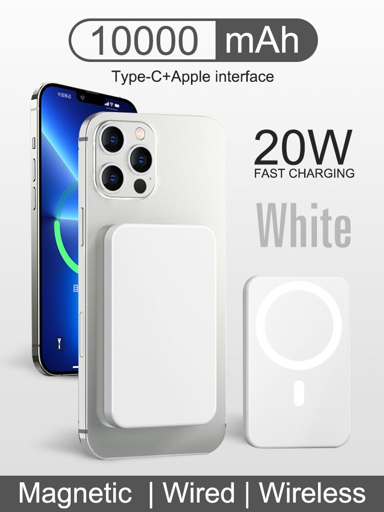 10000mAh Portable Magnetic Wireless Power Bank 15W Fast Charger For iPhone 12 13 Pro Max Mobile Phone External Battery: 10000mAh-white