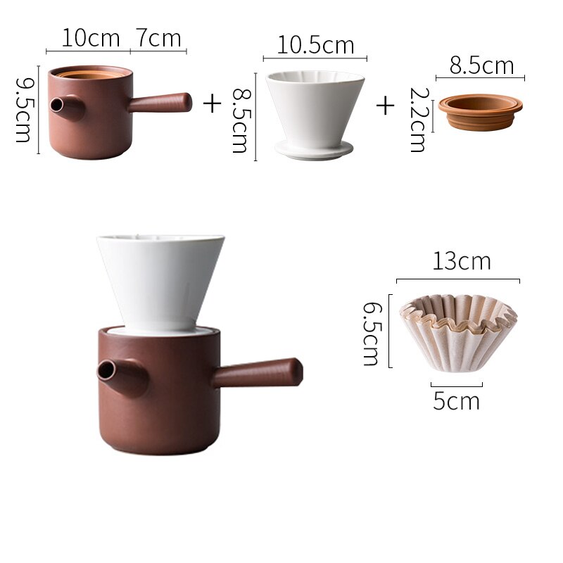 Ensemble de tasses filtre à café en céramique | Fait à la main de 450ml, ustensiles ménagers portables pour le café, accessoires de cuisine: brown