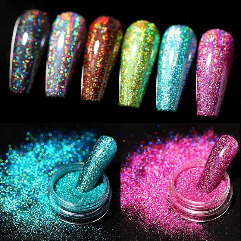 Poudre holographique pour ongles, paillettes argentées colorées, Pigments pour Nail Art, outils de décoration, DIY