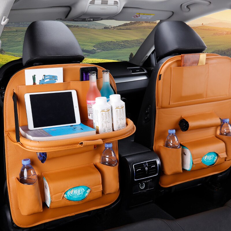 Top Car seat storage bag car seat back bag car styling Multifunction bag child safety seat car steat back bag: Brown A