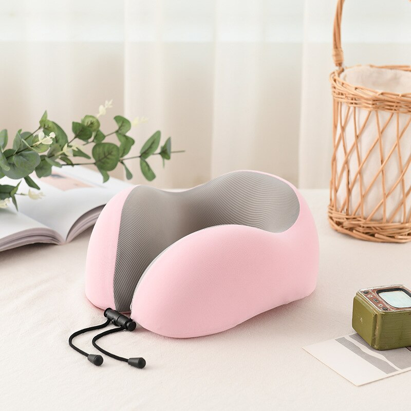 Almohada con relleno de espuma viscoelástica para el cuello, cojín magnético en forma de U para viajes, oficina, almuerzo, Coche: pink