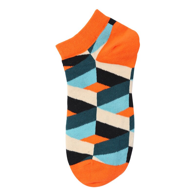 Calcetines bonitos de algodón para hombre, calcetines tobilleros cortos coloridos e informales con números geométricos de fruta, maíz y cerveza,: Multicolor